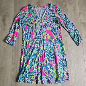 Lilly Pulitzer Tunic T-Shirt Dress Womens Xsmall Roll Tab Sleeve Formal Pullover